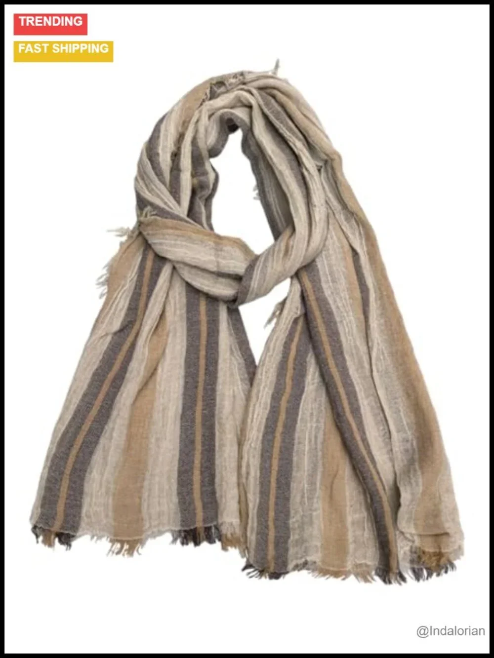 Cotton Linen Blend Fashion Scarf with Tassels, Lightweight Long Wrap for Men